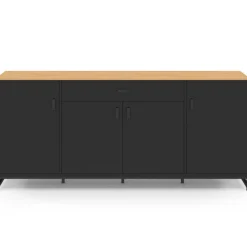 Buffet XXL 180 cm style industriel 4 portes et 1 tiroir noir et bois