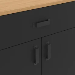 Buffet XXL 180 cm style industriel 4 portes et 1 tiroir noir et bois