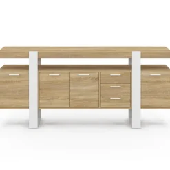 Buffet XXL bois et blanc industriel 180 cm 4 portes 3 tiroirs