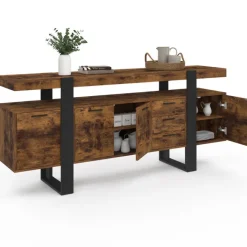 Buffet XXL bois et noir à l’effet vieilli de 180 cm avec 4 portes et 3 tiroirs