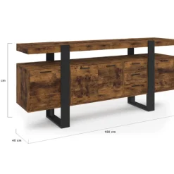 Buffet XXL bois et noir à l’effet vieilli de 180 cm avec 4 portes et 3 tiroirs