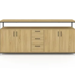 Buffet XXL bois et noir style industriel 180 cm 4 portes et tiroirs