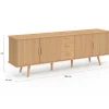 Buffet XXL de 180 cm avec 4 portes et 3 tiroirs à l’effet lattes et tasseaux en bois coloris chêne