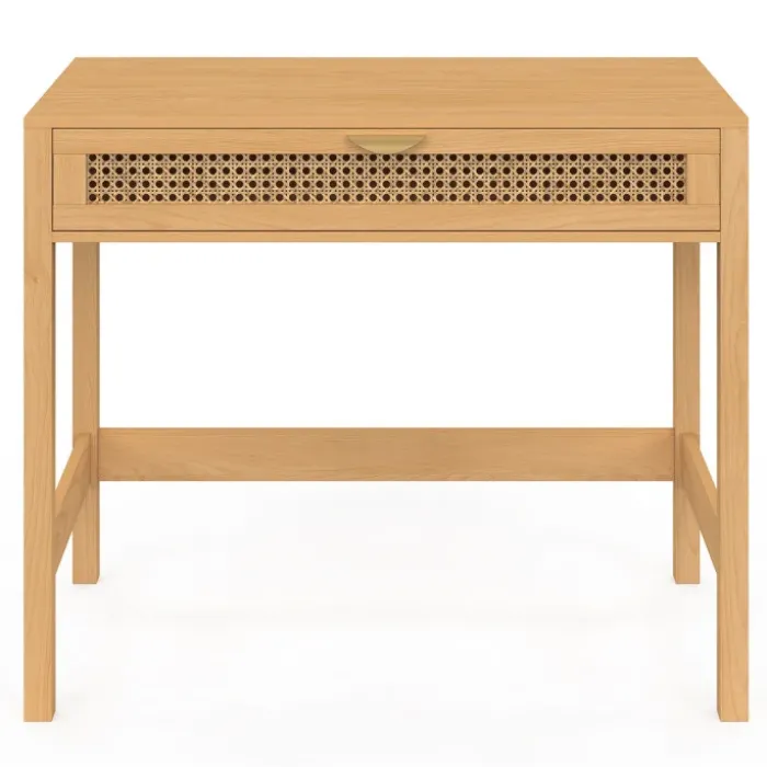 Bureau 1 tiroir bois et cannage 90*50