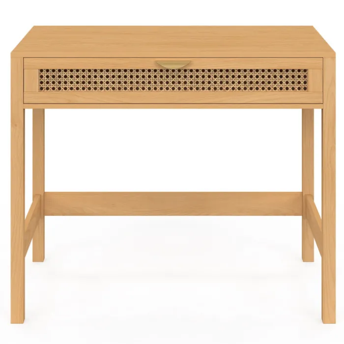 Bureau 1 tiroir bois et cannage 90*50