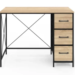Bureau 3 tiroirs design industriel 100 cm en tissu bois et noir