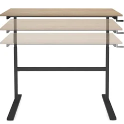 Bureau assis debout à manivelle hauteur réglable 70 - 120 cm bois façon hêtre et noir