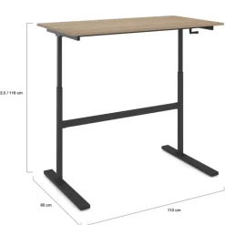 Bureau assis debout à manivelle hauteur réglable 70 - 120 cm bois façon hêtre et noir