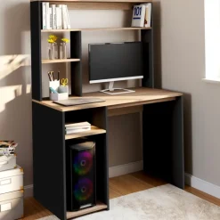 Bureau avec rangements noir et bois