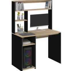 Bureau avec rangements noir et bois