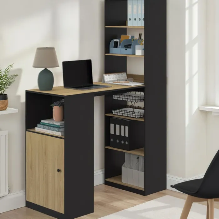 Bureau avec rangements noir et bois
