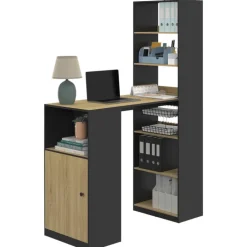 Bureau avec rangements noir et bois