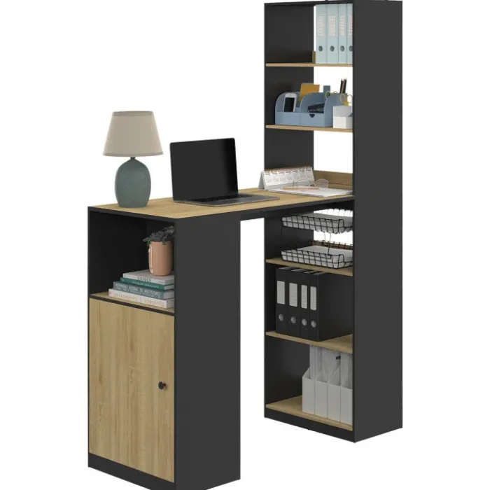 Bureau avec rangements noir et bois