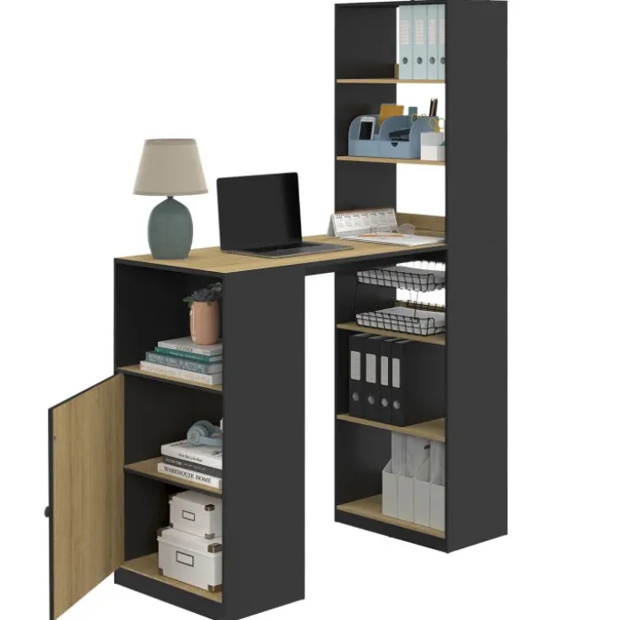 Bureau avec rangements noir et bois