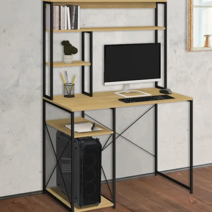 Bureau avec étagères de rangement DETROIT design industriel