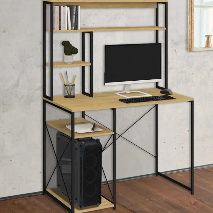 Bureau avec étagères de rangement DETROIT design industriel
