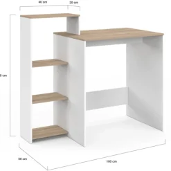 Bureau avec étagères modulables latérales bois façon hêtre et blanc