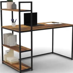 Bureau avec étagères style industriel effet bois vieilli