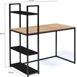 Bureau avec étagères style industriel en bois et métal noir