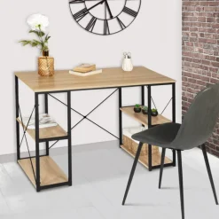 Bureau avec étagères style industriel en métal et bois