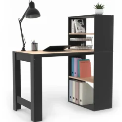 Bureau bibliothèque bois façon hêtre et noir