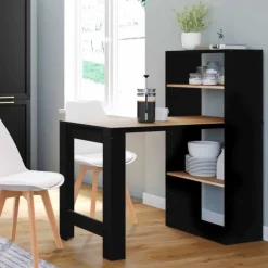 Bureau bibliothèque bois façon hêtre et noir