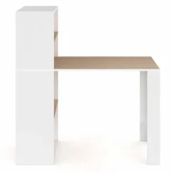 Bureau bibliothèque bois façon hêtre et blanc