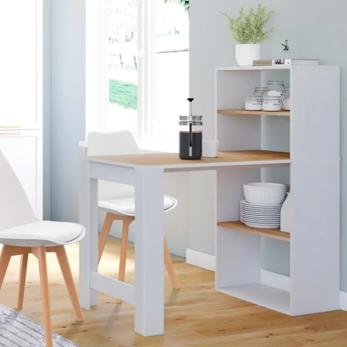 Bureau bibliothèque bois façon hêtre et blanc