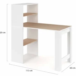 Bureau bibliothèque bois façon hêtre et blanc