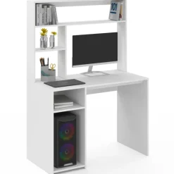Bureau blanc avec étagères de rangement