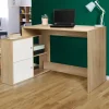 Bureau d’angle avec rangement bois imitation hêtre et blanc