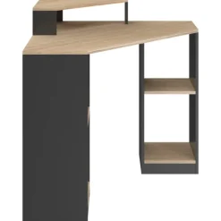 Bureau d'angle avec rangements noir et façon hêtre