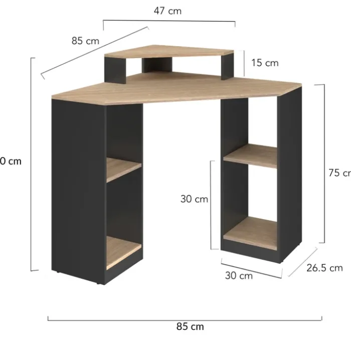 Bureau d'angle avec rangements noir et façon hêtre