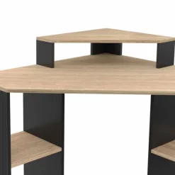 Bureau d'angle avec rangements noir et façon hêtre