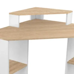 Bureau d'angle avec rangements blanc et façon hêtre