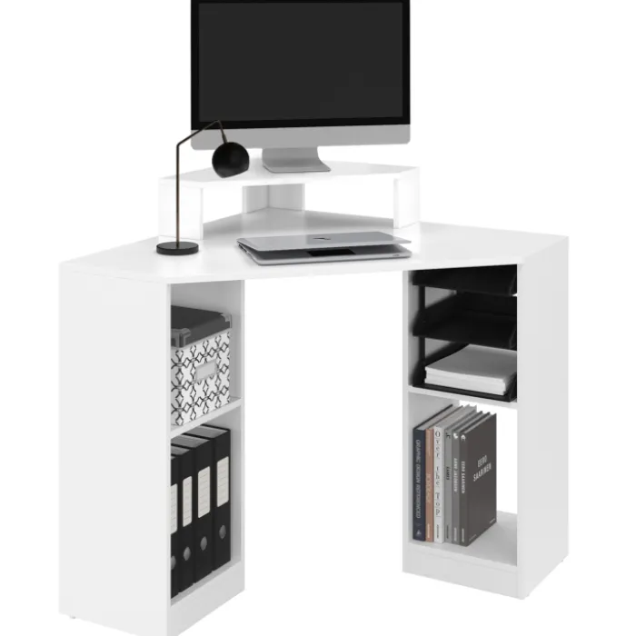 Bureau d’angle blanc avec rangement