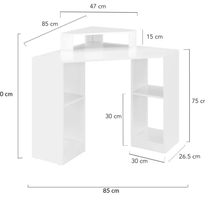 Bureau d’angle blanc avec rangement