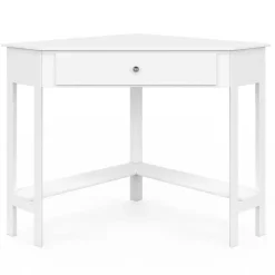 Bureau d'angle gain de place bureau informatique blanc avec rangements et 1 tiroir