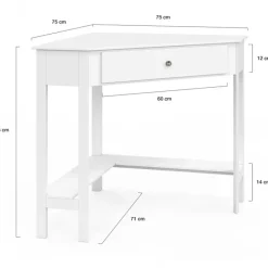 Bureau d'angle gain de place bureau informatique blanc avec rangements et 1 tiroir