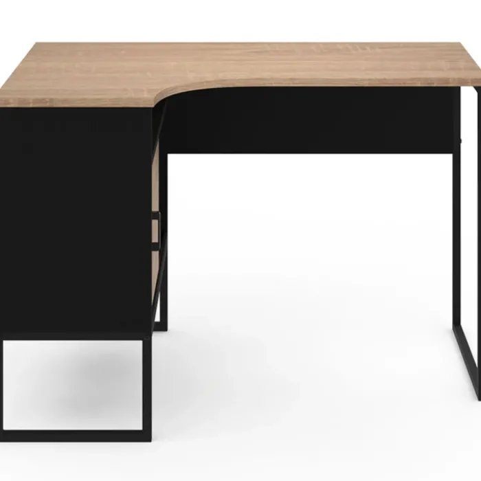 Bureau d’angle industriel métal noir et bois façon hêtre