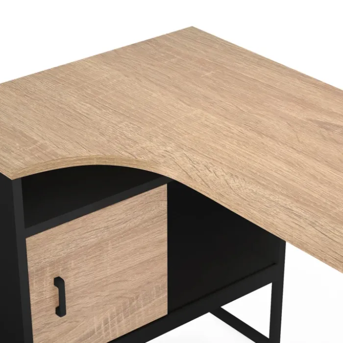 Bureau d’angle industriel métal noir et bois façon hêtre