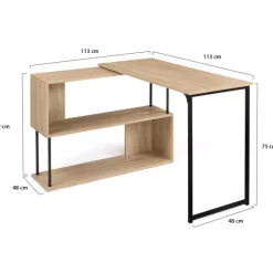 Bureau d’angle rotatif 180° industriel avec étagère forme S