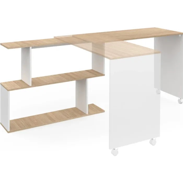 Bureau d'angle rotatif en bois hêtre et blanc