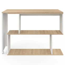 Bureau d'angle rotatif en bois hêtre et blanc