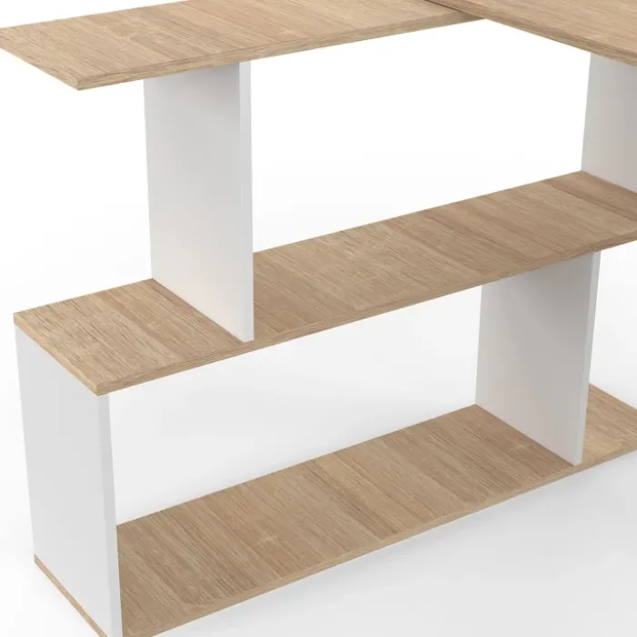 Bureau d'angle rotatif en bois hêtre et blanc