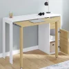 Bureau extensible blanc et bois avec rangements