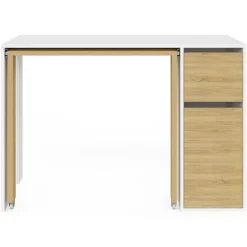 Bureau extensible blanc et bois avec rangements