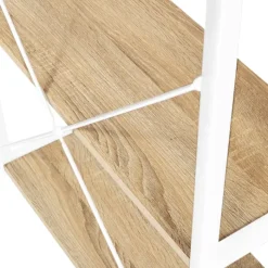 Bureau industriel droit avec plateaux bois et métal blanc