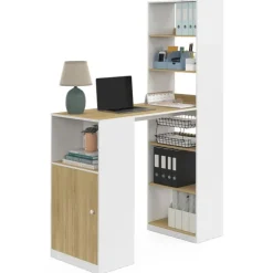 Bureau LUNG avec rangements blanc bois