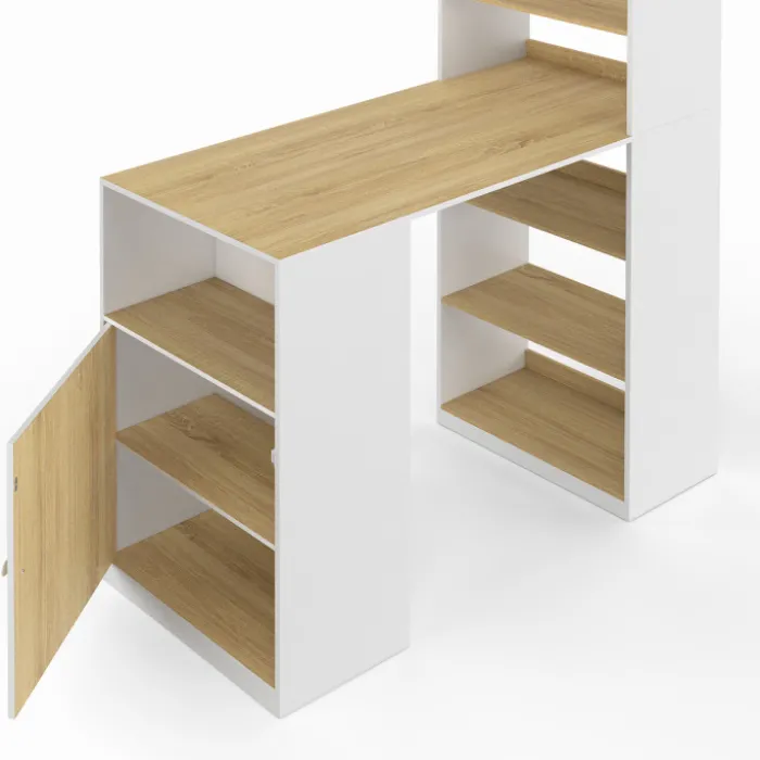 Bureau LUNG avec rangements blanc bois